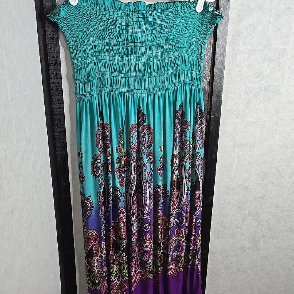 Bohemian Midi Dress in Teal and Purple